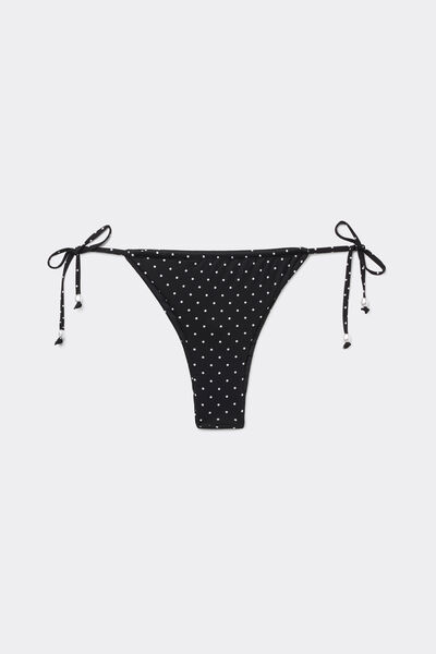 Polka Dot Bead Brazilian Bikini Bottoms with Narrow Tanga Ties