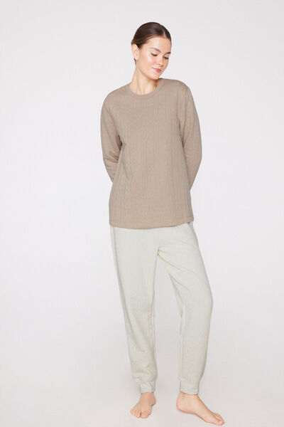 Matelass&eacute; Detail Round Neck Pyjamas