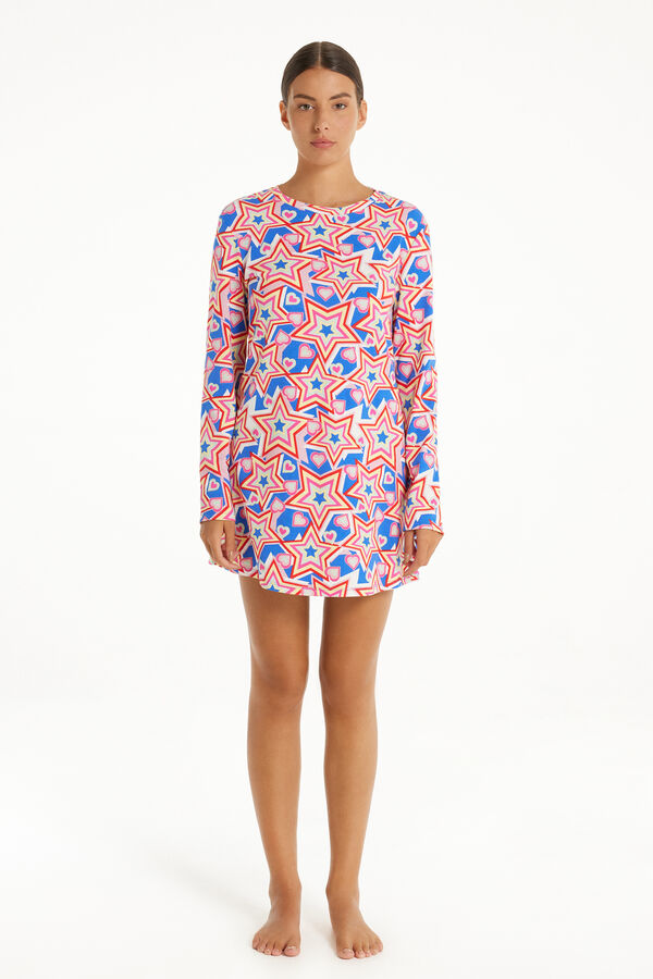 Star Print Long Sleeve Cotton Nightdress  