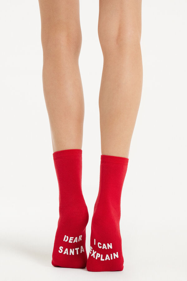Short Non-Slip Socks with "Dear Santa" Christmas Print  