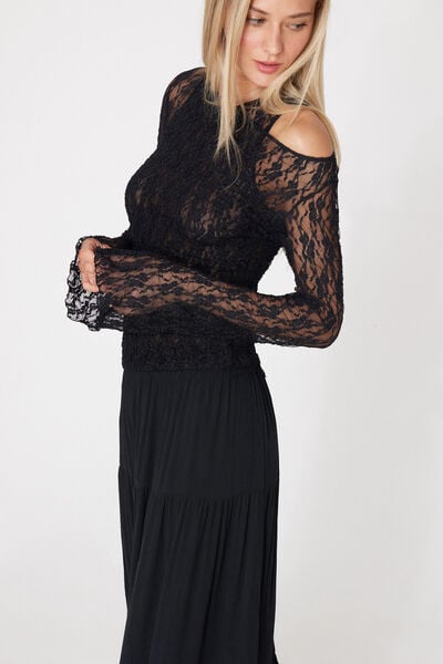 Wide Long-Sleeved Lace Top