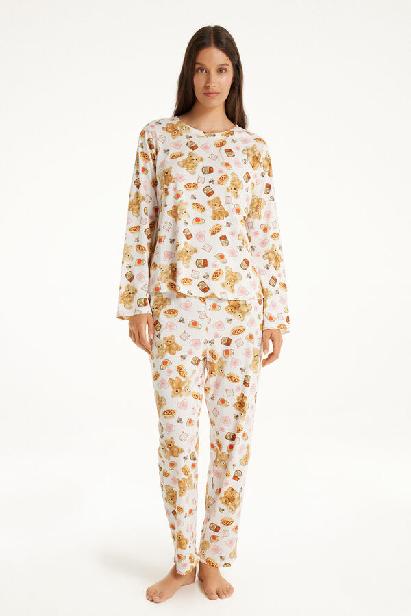 Teddy Bear Print Long Cotton Pyjamas  