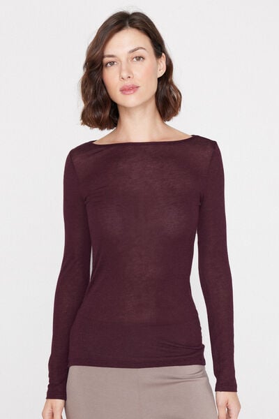 Camisola com decote em barco de l&atilde; merino