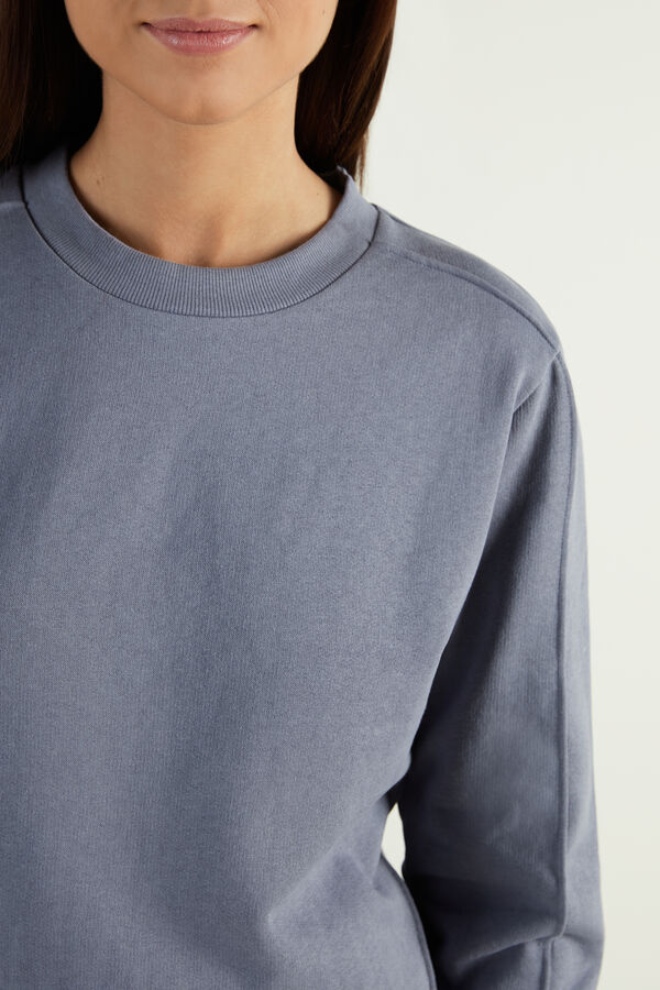 Rounded Neck Sweatshirt with Top Stitching  