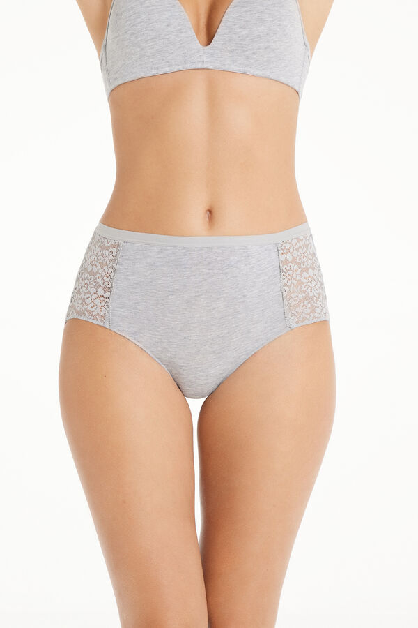 Recycled Cotton and Lace High-Leg Panties  