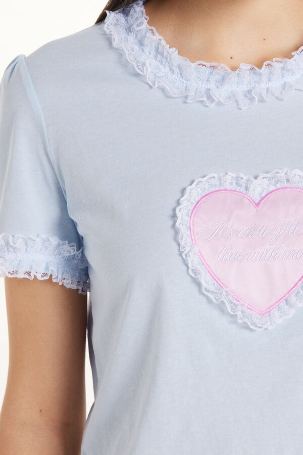 Kurzer Pyjama mit halblangem Arm aus Baumwolle und Spitze „Fall in Love“  