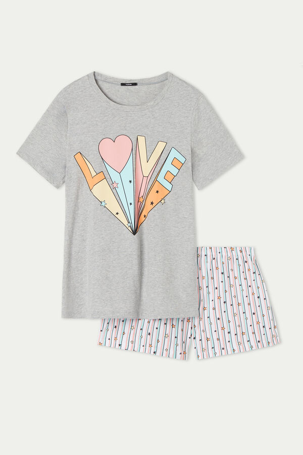 Kurzer Pyjama aus Baumwolle mit Love-Print  