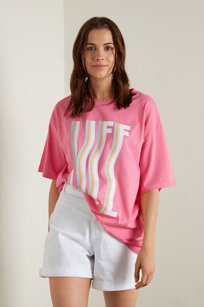 Baumwoll-T-Shirt in Oversize mit Print