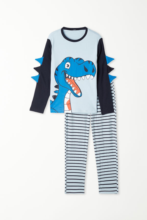 Dlhé Bavlnené Chlapčenské Pyžamo s Potlačou T-Rex  