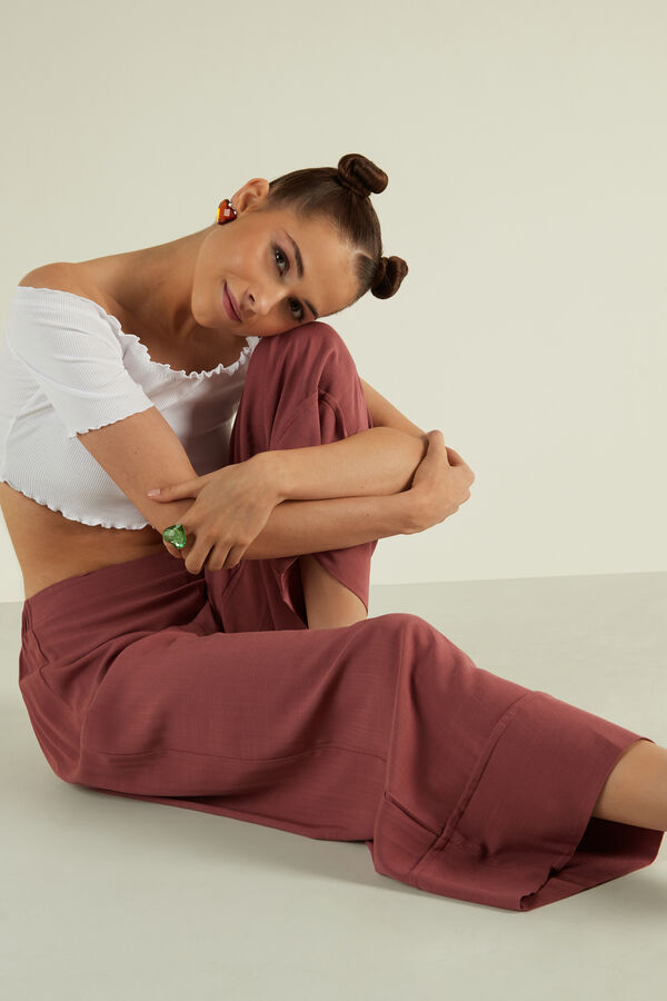 Cropped Canvas Trousers with Turn-Ups  