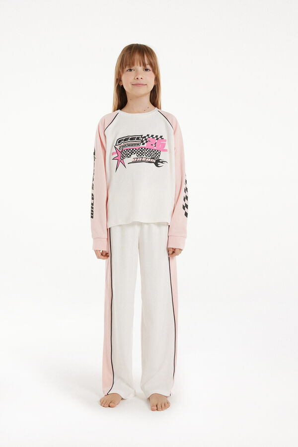 Langer Mädchenpyjama aus Baumwolle mit „Race“-Print  