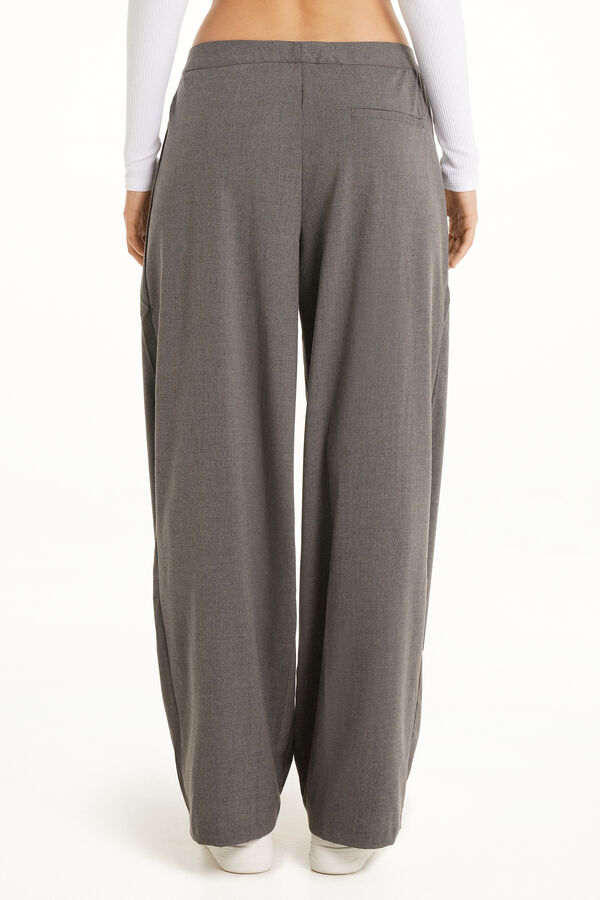 Canvas Palazzo Trousers with Darts  