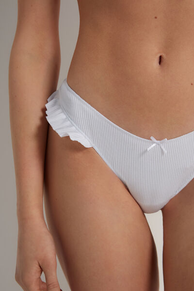 High-Cut Ribbed Cotton Brazilian Briefs with Ruching