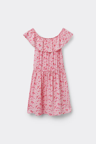 Viscose Canvas Dress with Ruffles