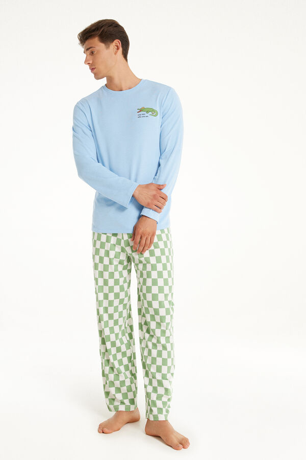 Pijama Largo de Algodón con Estampado de Cocodrilo  