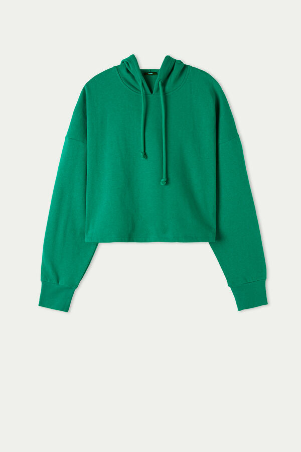 Long-Sleeved Cropped Sweatshirt with Hood  