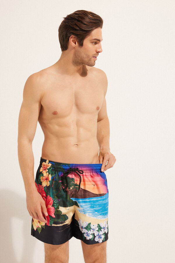 Basic Printed Swim Trunks  