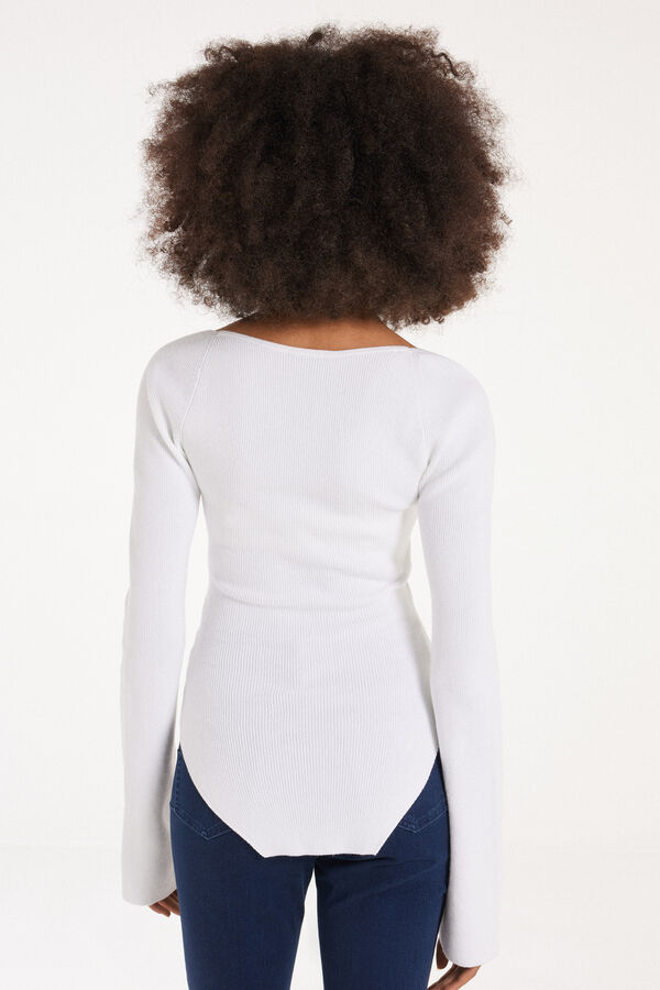 Long-Sleeved Ribbed Sweetheart Neckline Top  