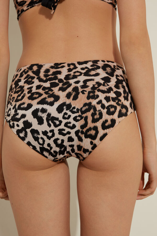 Animal Print High-Waist Bikini Bottoms  