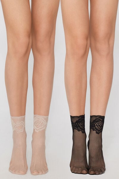 2 Paia Calzini Corti in Tulle Donna