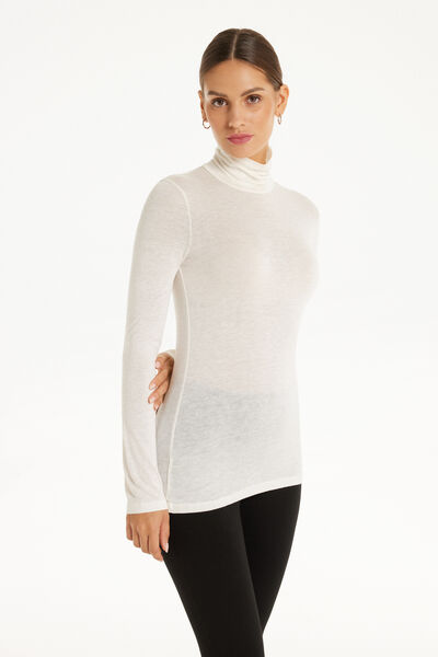 Viscose and Merino Wool Polo Neck Top