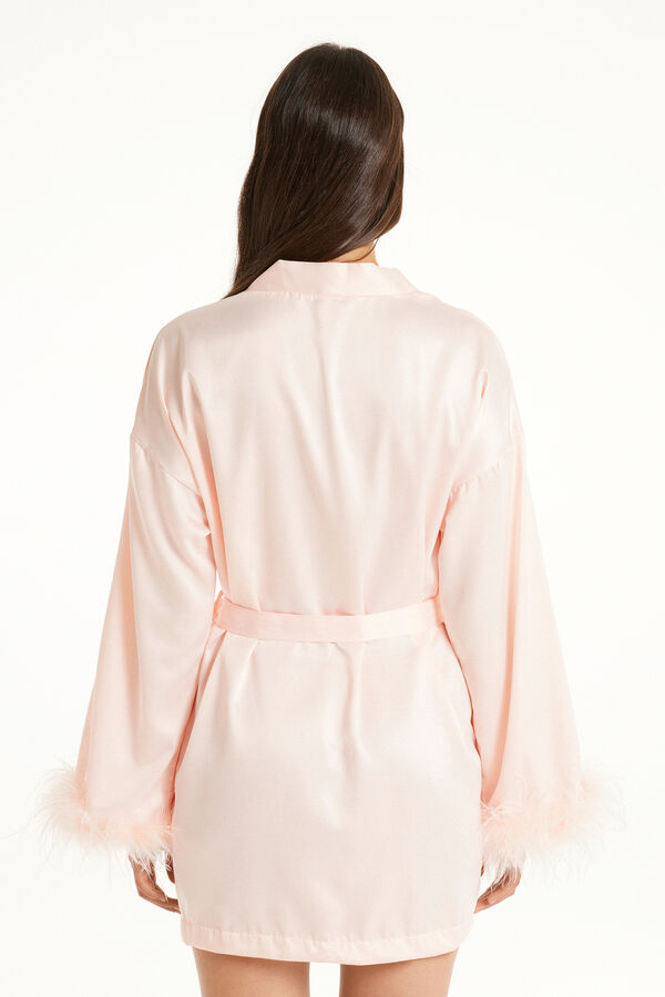 Limited Edition Long-Sleeved Satin Robe with Feathers  