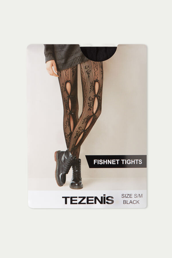 Close Fishnet Tights with Lace-Effect Pattern  