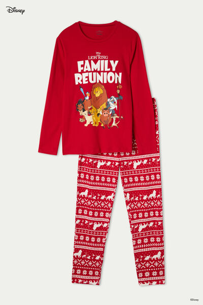 Pánske Dlhé Bavlnené Červené Pyžamo s Vianočným Motívom Lion King
