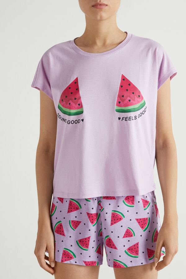 Short Sleeve Short Cotton Pyjamas with Watermelon Print  