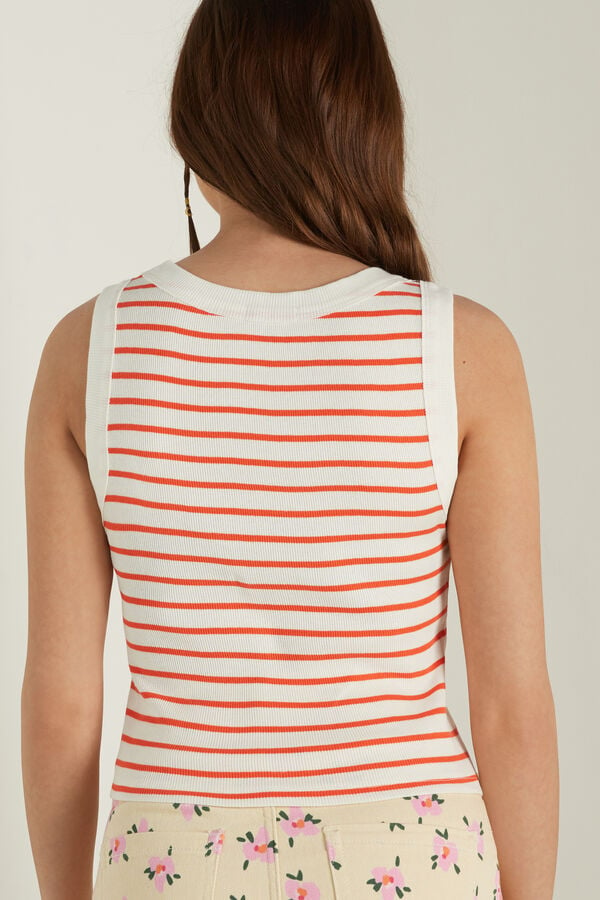 Striped Ribbed Cotton Camisole  