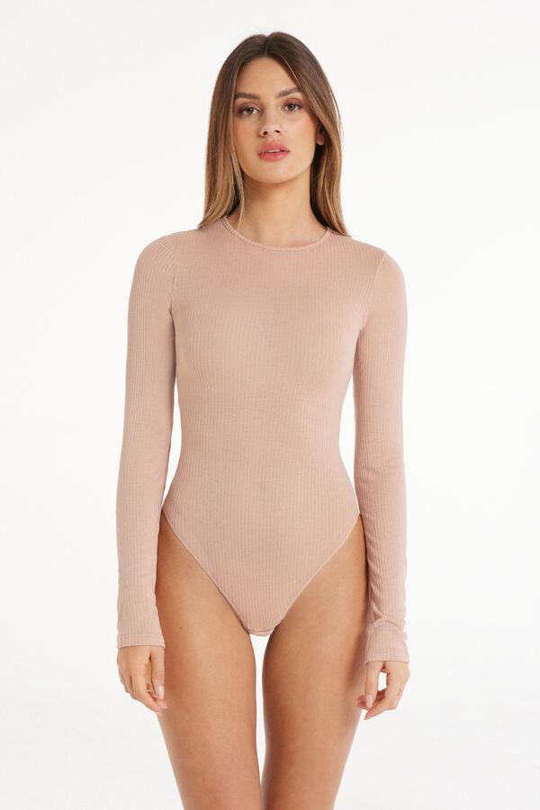 Ultralight Ribbed Viscose Body with Long Sleeves and Rounded Neck  
