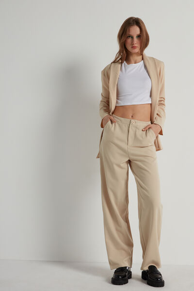 Straight Cloth Pants with Pockets