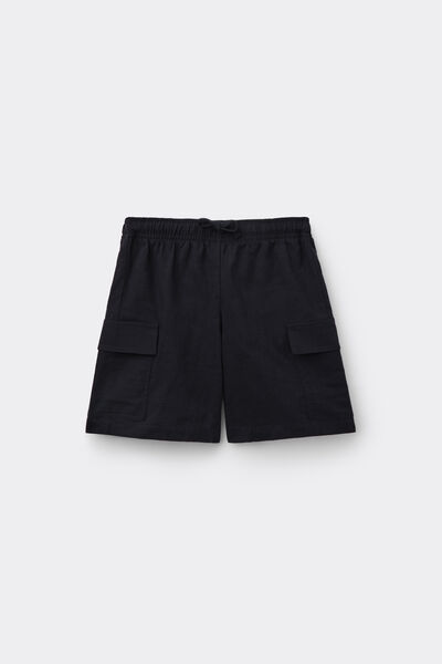 Linen-Look Cotton Canvas Cargo Shorts