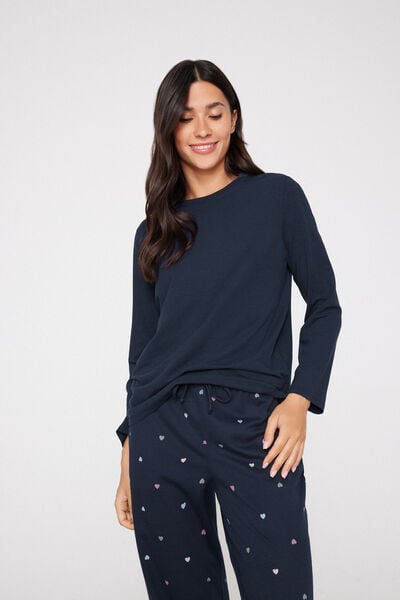 Camisola Manga Comprida Decote Redondo Algod&atilde;o e Modal
