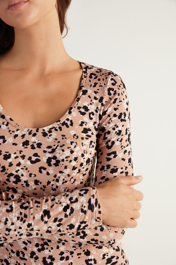 Long-Sleeved Shirt with Wide-Neck and Printed Viscose  