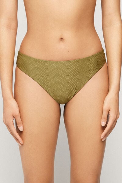 Olive Green Rounded High-Cut Brazilian Bikini Bottoms