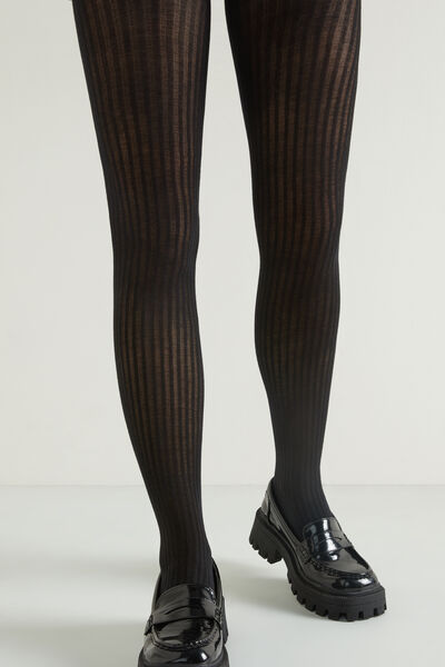 Ribbed Brushed Cotton High-Waist Tights