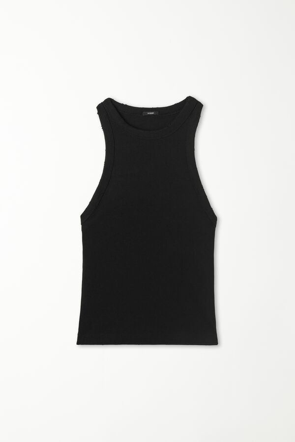 Halterneck Ribbed Camisole with Rips  