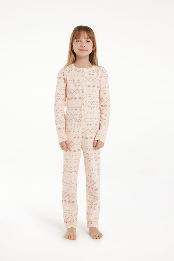 Onesie-Pyjama aus mittelschwerer Baumwolle mit nordischem Print Mädchen  