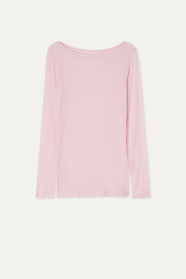 Viscose and Merino Wool Boat Neck Top  