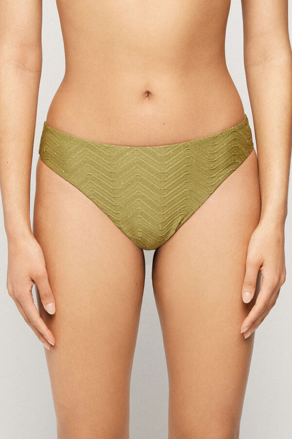 Olive Green Rounded High-Cut Brazilian Bikini Bottoms  