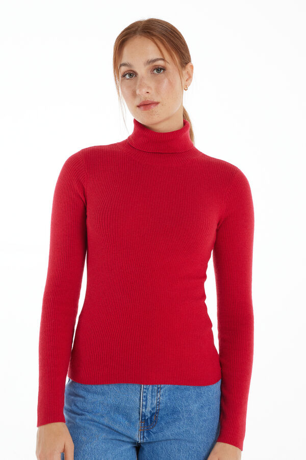 Long-Sleeved Ribbed Polo Neck Heavy Jersey with Wool  