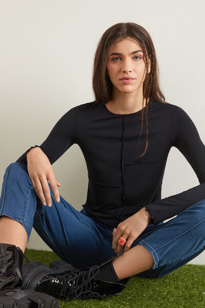 Long-Sleeve Light Viscose Jumper with Stitching Detail