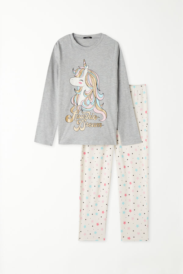 Girls’ Long Cotton Unicorn Print Pyjamas  