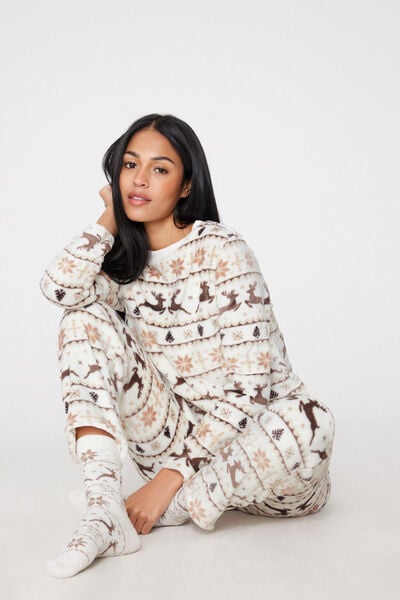 Pyjama Long en Pilou Imprim&eacute; Nordique