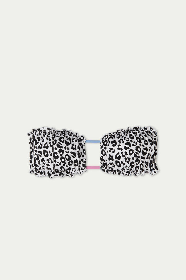 Pastel Animal Print Rolled Hem Bandeau Bikini Top  