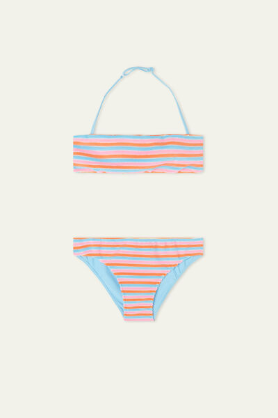 Bandeau-Bikini für Mädchen mit bunten Streifen