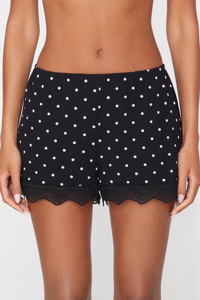 Printed Viscose and Lace Shorts