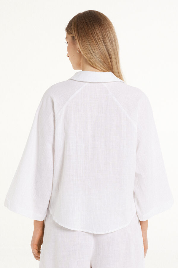 Super Light Loose Crop Cotton Shirt with 3/4 Sleeve  