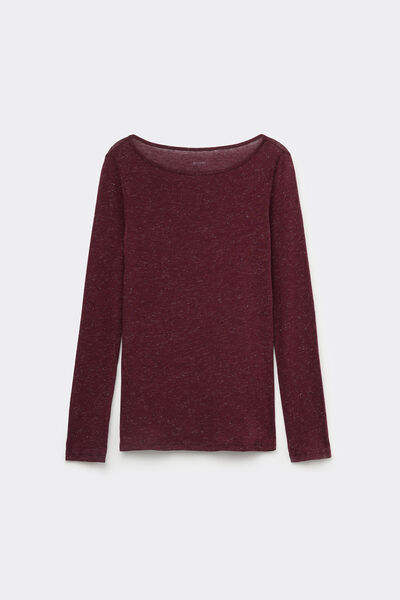 Camisola Manga Comprida Decote Barco com L&atilde; Merino Lam&eacute; e Viscose